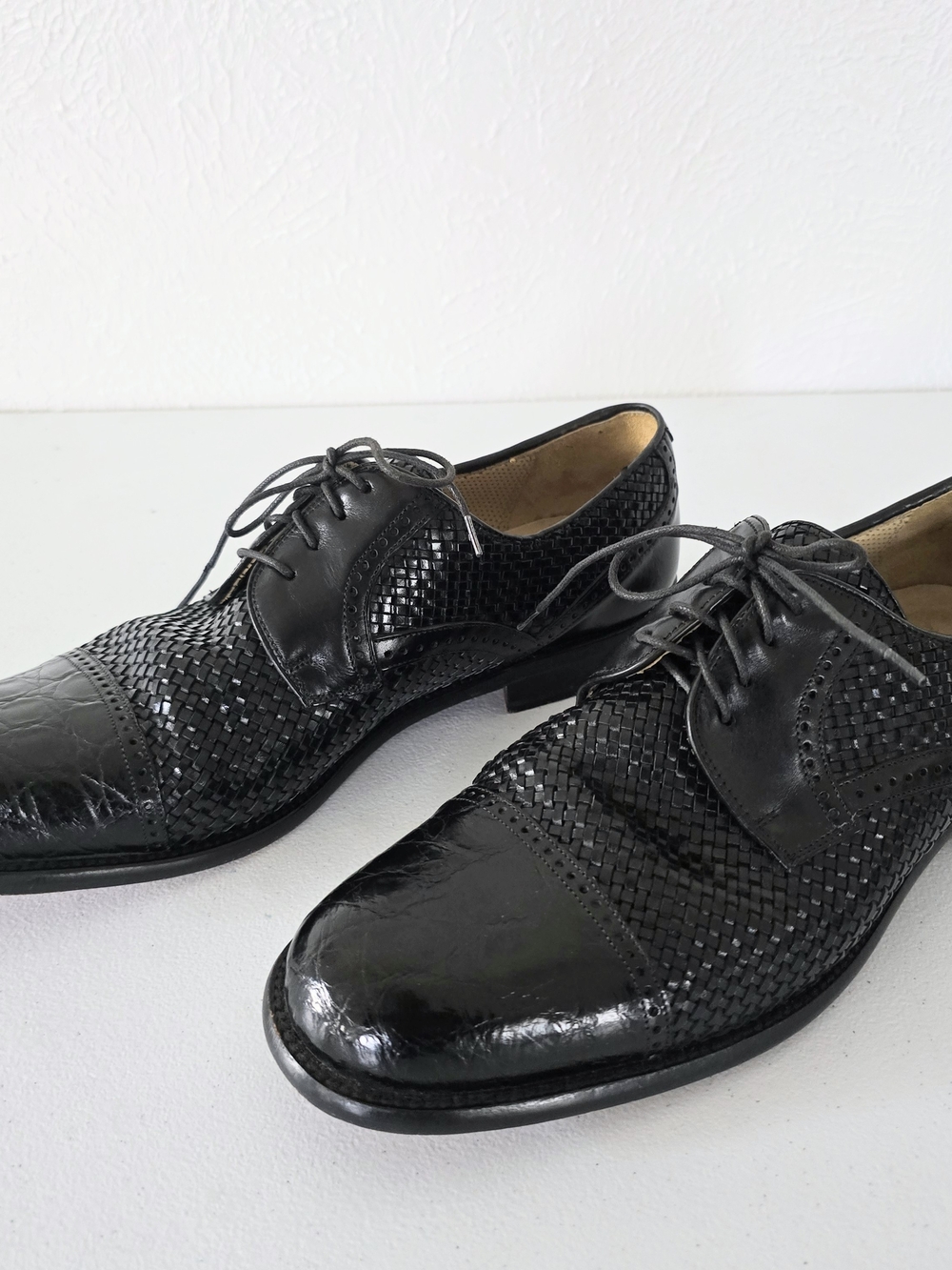 Men's Black Miguel Angel Genuine Crocodile Woven Leather Oxford Shoes, 10.5 M
